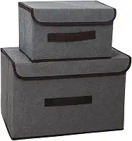 Kit 2 Caixas Organizadoras Dobráveis com Tampa e Alça Reforçada para Roupas, Brinquedos e Livros, 3,7 x 36,79 x 38 cm (Cinza)