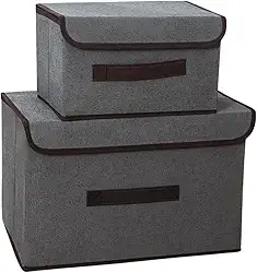 Kit 2 Caixas Organizadoras Dobráveis com Tampa e Alça Reforçada para Roupas, Brinquedos e Livros, 3,7 x 36,79 x 38 cm (Cinza)