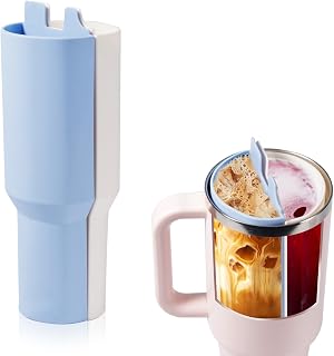 White & Blue 2-in-1 Drink Separator Silicone Liner Splitter, Inner Cup Divider Section Tray, Tumbler Split Insert Accessory for 40oz Cup Compatible with Stanley