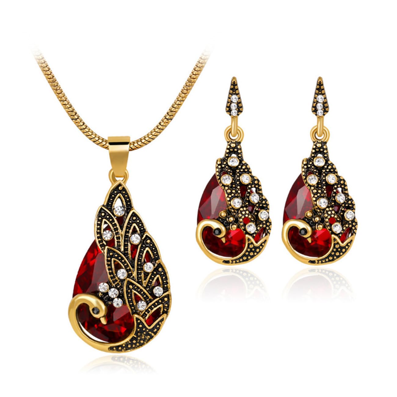 TOFBS Juego de Joyas de Pavo Real Collar y pendientes con Piedras PreciosasConjuntos Novia Set Joyeria Colgante Regalo para Boda Novia Mujeres y Niñas