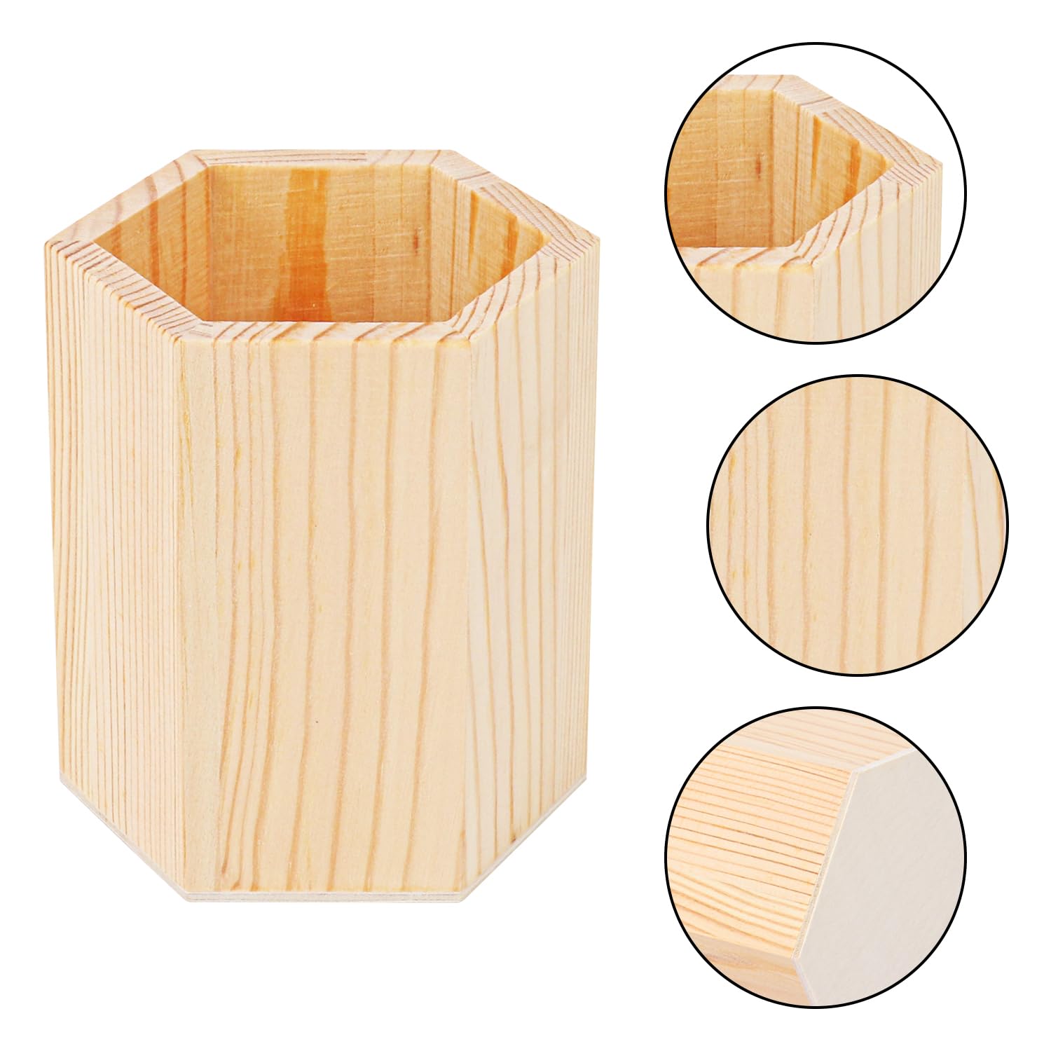 Confezione da 18 portamatite esagonali in legno grezzo, 7,6 x 7,6 x 10,2 cm, portamatite in legno, per scrivania, ufficio, progetti fai da te