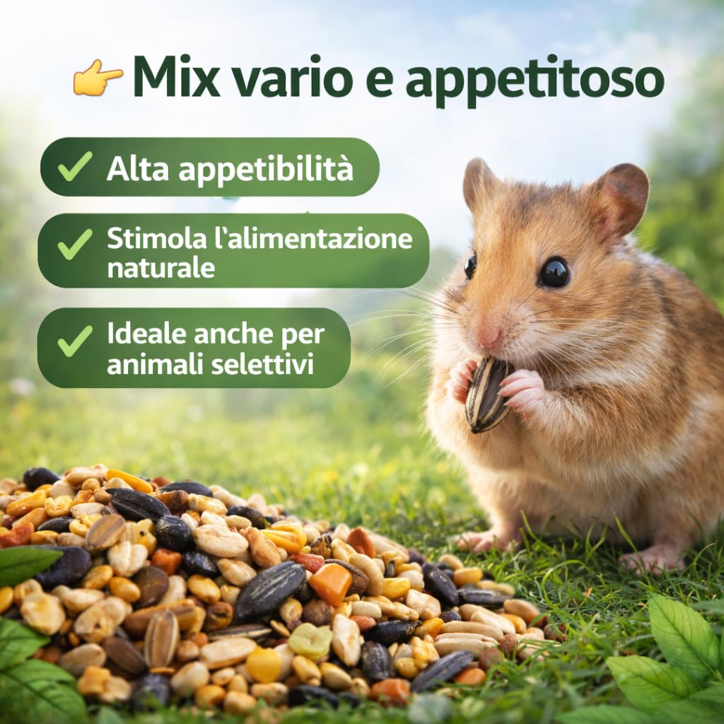 AGRI-CULTURA® | Mangime Completo Criceti, Porcellini d’India e Gerbilli 【700g】| Miscela di Semi Naturali Selezionati | Alimentazione Bilanciata Ricca di Fibre e Nutrienti | Made in Italy.
