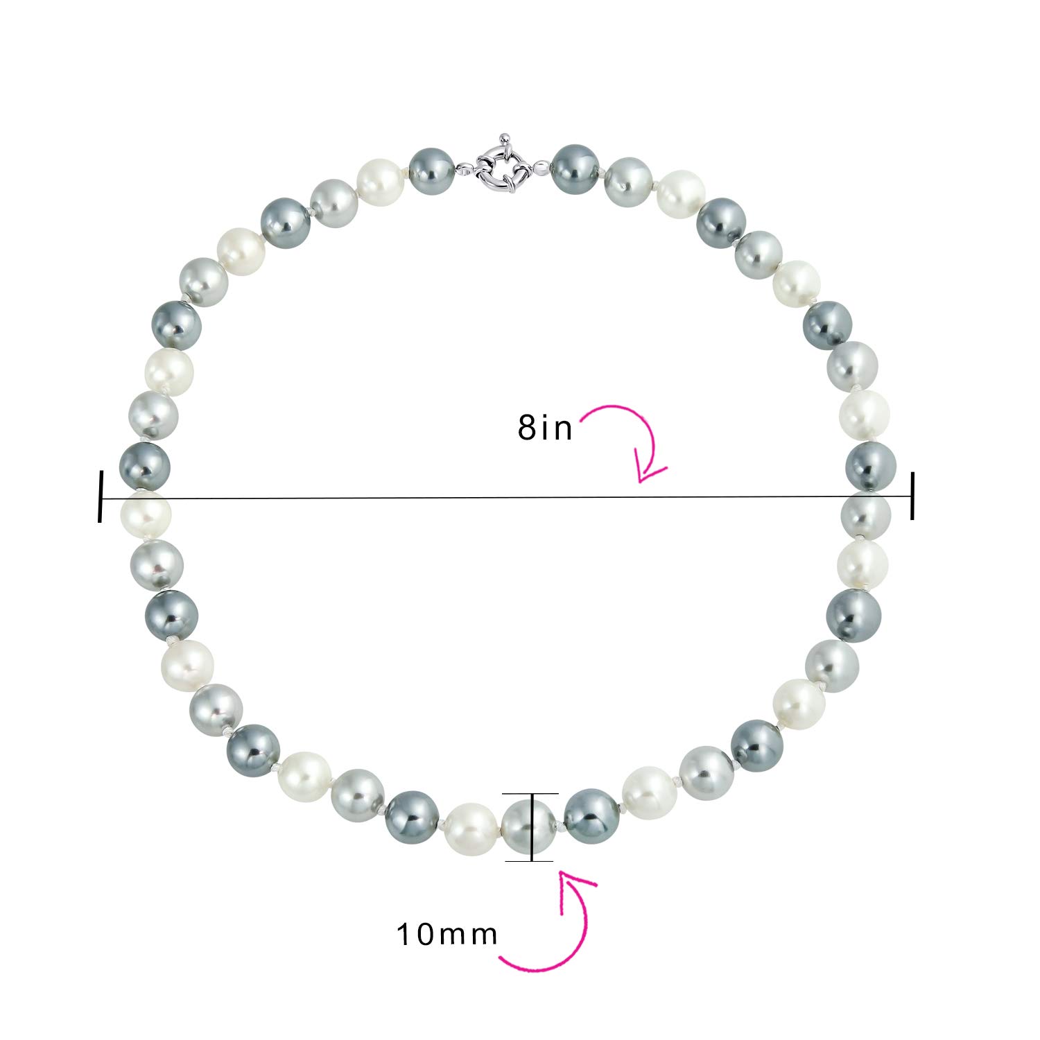 Bling Jewelry Negro, Blanco Marrón Gris Azul Multicolor 10Mm Largo Collar De Perlas Simuladas Para Las Mujeres 18, 20 Pulgadas