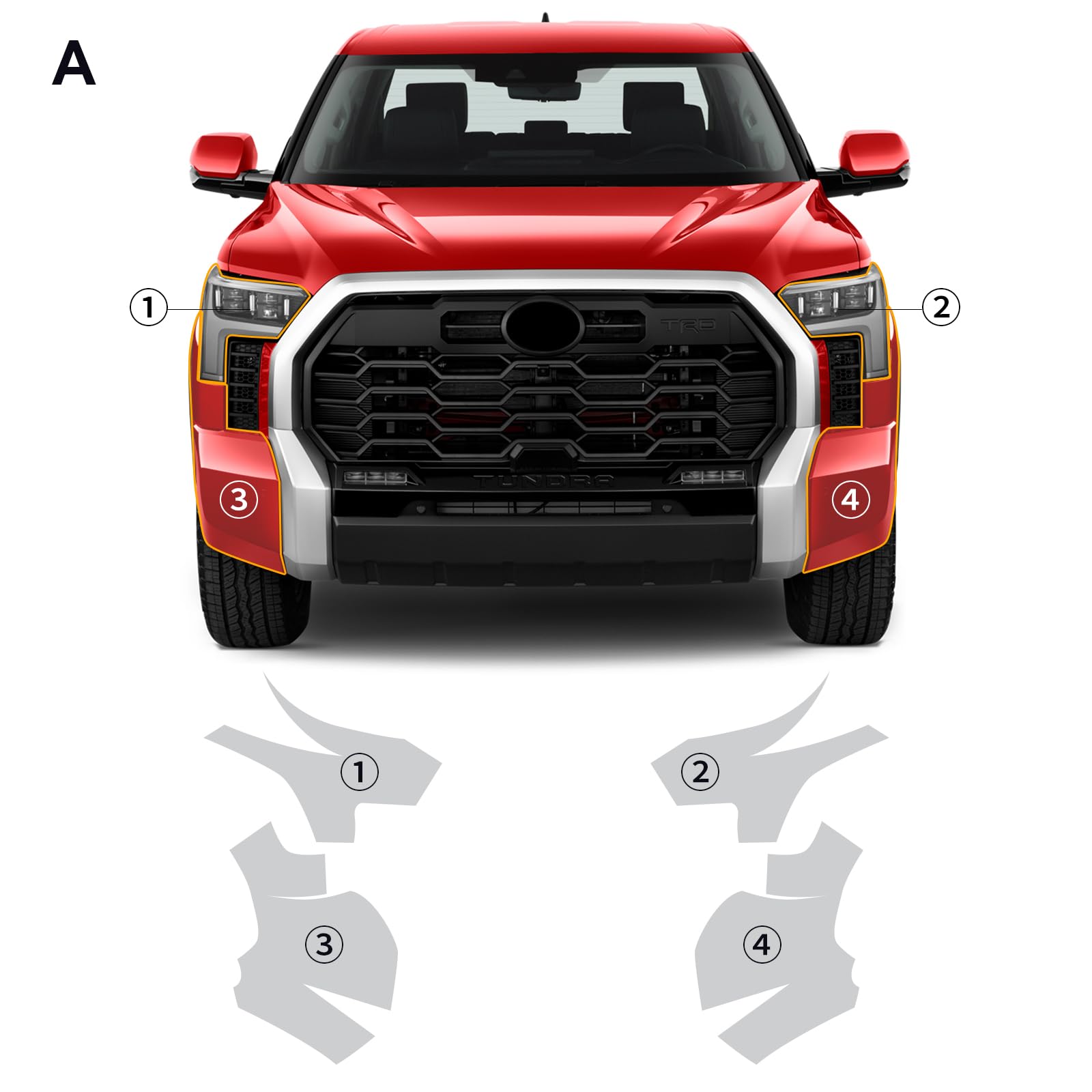 FDAIUN for Toyota Tundra 2022-2023 Gloss Clear Car Paint Protective Film Self Adhesive TPU Rainproof Waterproof HD Film Scratch Protector Exterior Accessories (Front Bar + Headlights 4Pcs)