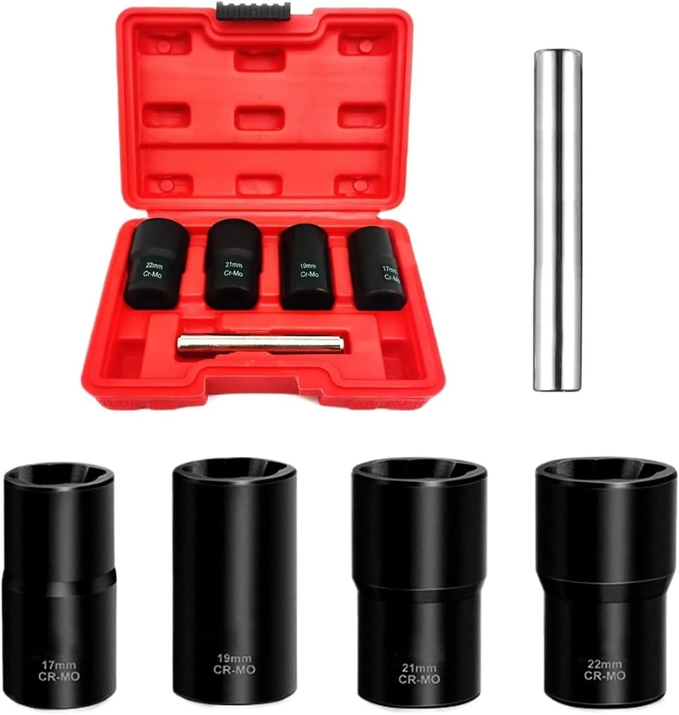 5 pcs Wheel Nut Removal Tool Set 1/2 Inch Impact Torque Socket Set in Bolt Extractor Set Compatible with Damaged Frozen Round Bolts