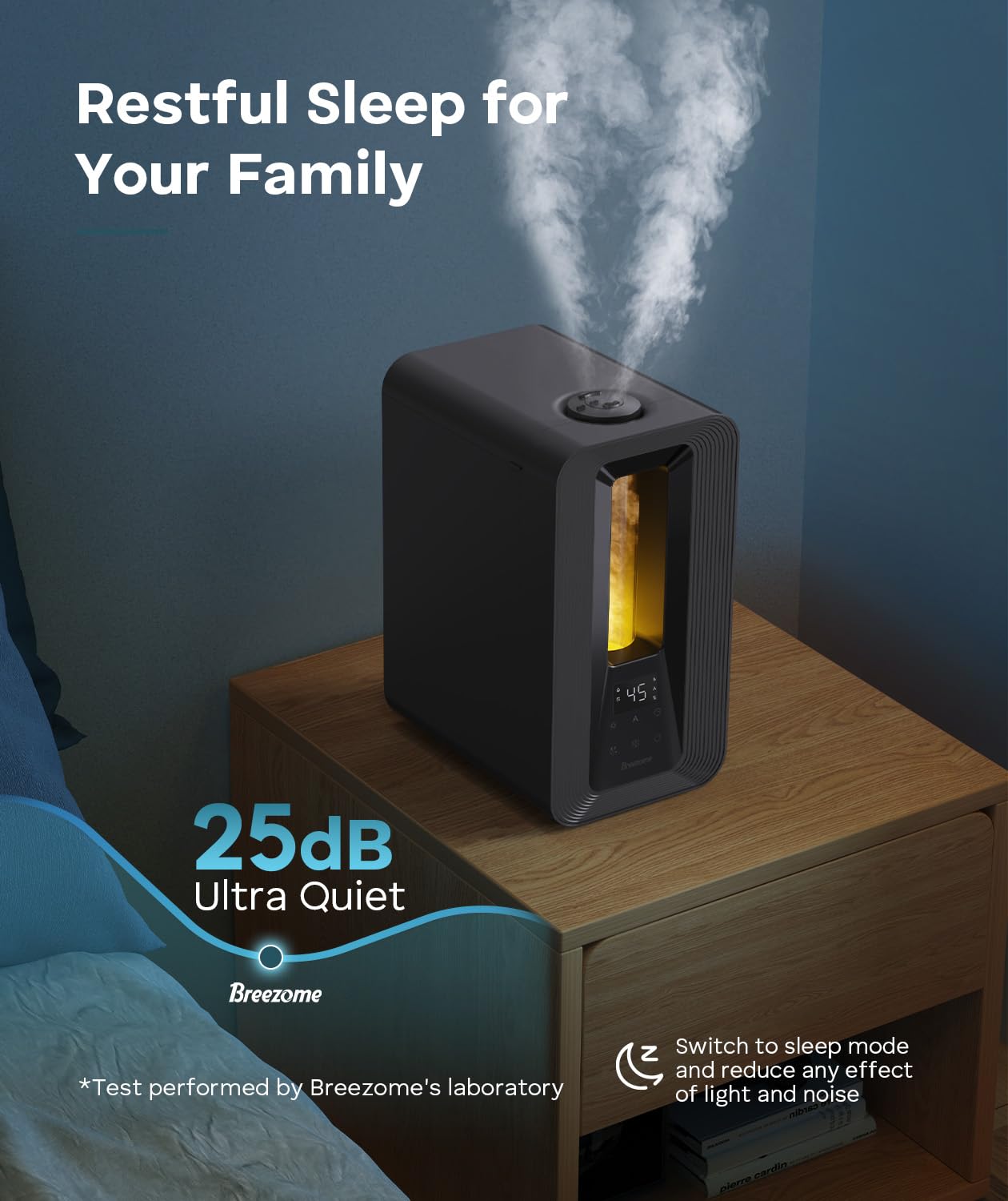 BREEZOME Humidificador de dormitorio de 6 litros con difusor de aroma, humidificador, luz nocturna, duración de 50 horas