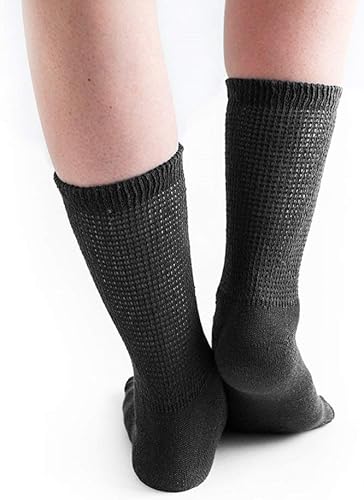 Miniatura 3 de Doc Ortho Calcetines de algodón para diabéticos de ajuste holgado para hombres y mujeres, 3 pares, cuello redondo