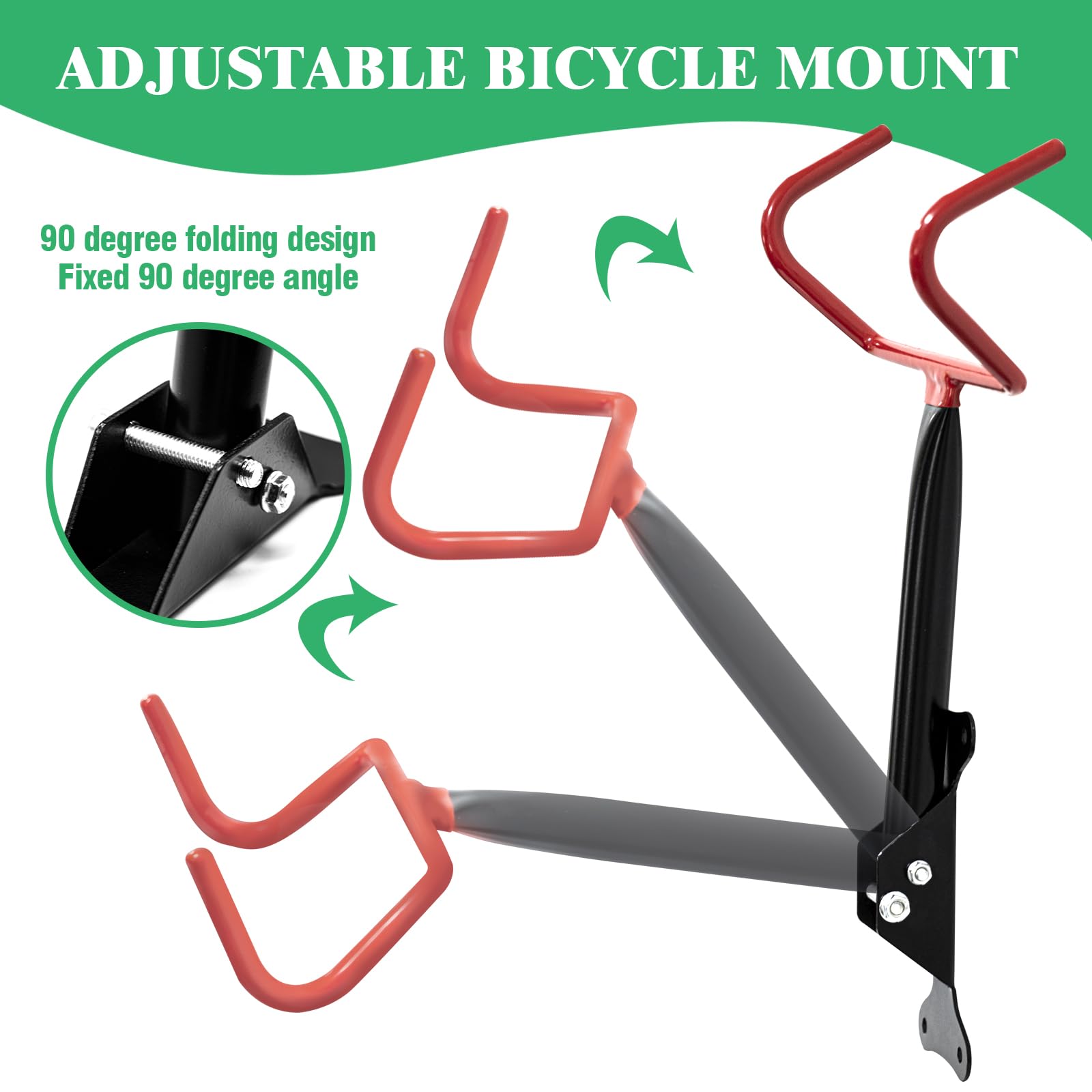 Yauhar 1 Pack Bike Wall Mount Hanger with Mounting Screws, Horizontal Foldable Bicycle Indoor Storage Rack - Image 4