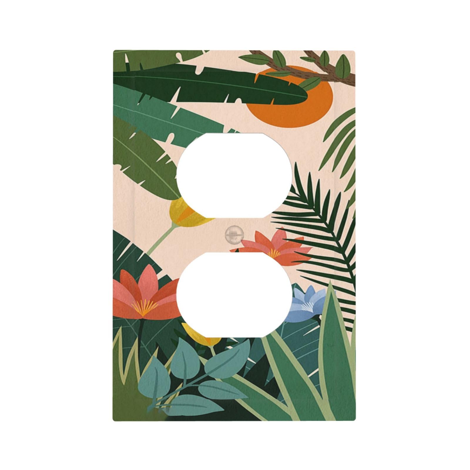 Outlet Covers Boho Tropical Plant Floral Pattern 1 Gang Duplex Wall Plate Decorative Switch Plates Electrical Receptacle Faceplate Light Switch Cover for Bedroom Cabin Decor