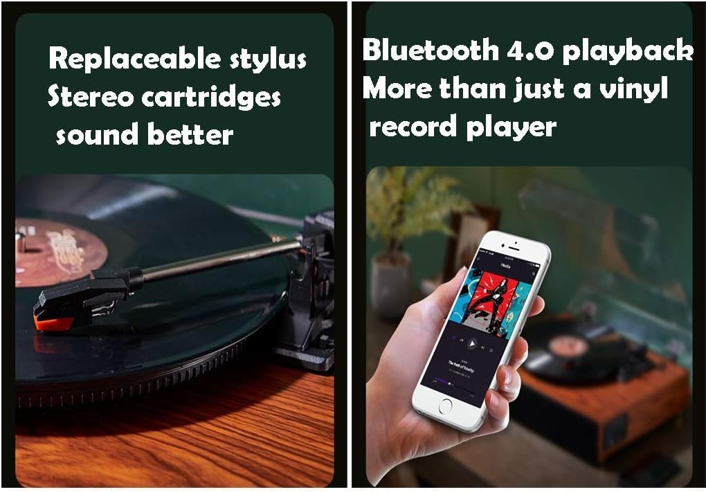 Tocadiscos Bluetooth Antiguo, Tocadiscos Vinilo multifunción con Tapa, fonógrafo portátil Compatible con Discos Vinilo 18/25/30 cm, Compatible con reproducción Discos Vinilo/Disco U