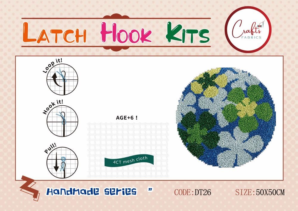 CraftsFabrics Meadow Bloom Rug 60% Cotton 40% Polyester DIY Crafts Yarn Carpet Round Shape Animal Custom Latch Hook Rug Crochet Kits for Beginners Adults - Image 2