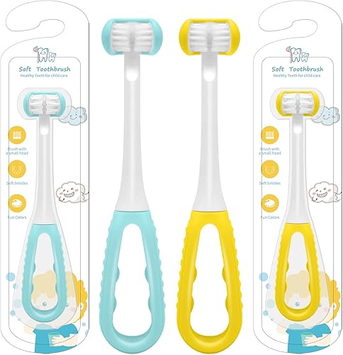 TEKINGMU Cepillo de dientes de 3 caras para niños pequeños, cerdas suaves, cepillo de dientes para niños, cepillo de dientes sensorial para autismo,