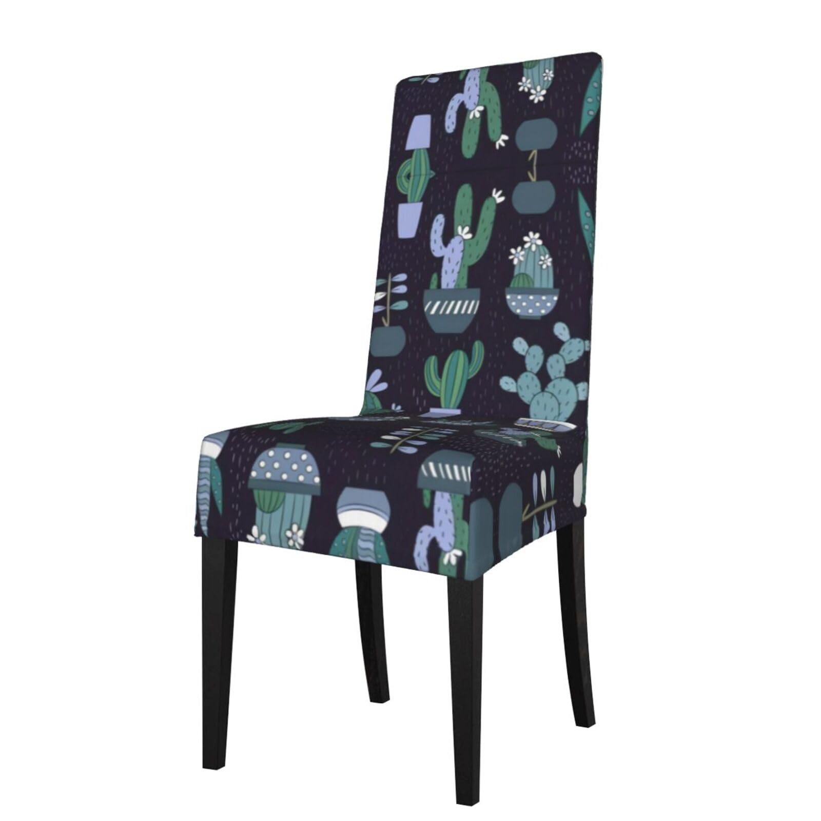 Hlsbssl Black Cactus Printed Dining Chair Covers, Fully Enclosed, Removable And Washable, Suitable For Family Banquets And Celebrations