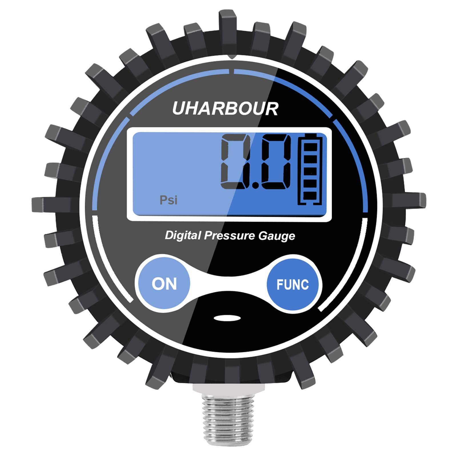 UHARBOUR Digital Air Pressure Gauge 0-200 PSI Digital Pressure Gauge 1/8" NPT, 2-1/2" Dial Size Auto Shut Off Air Pressure Gauge with Protective Case