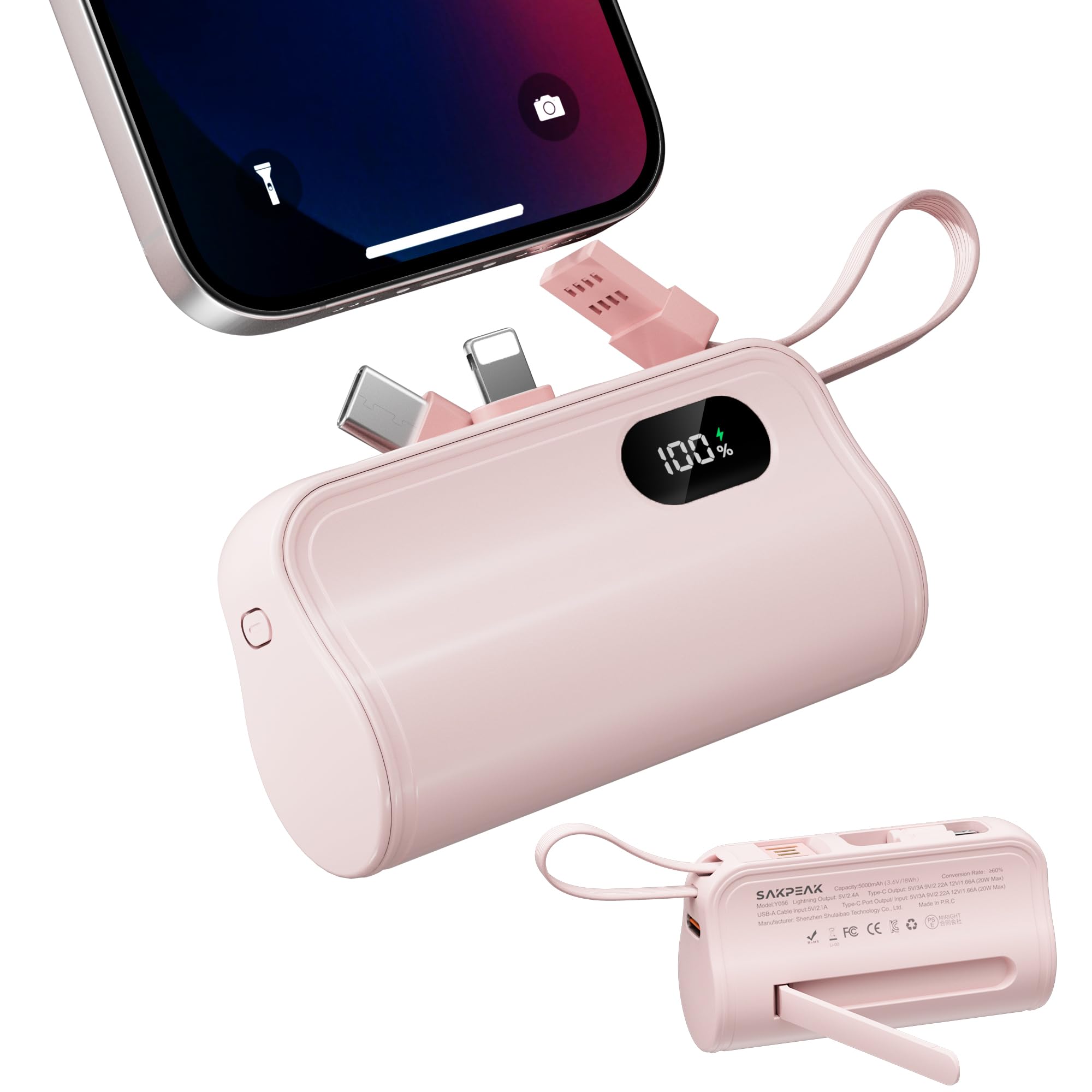 Amazon | sakpeak モバイルバッテリー軽量 小型 5000mAh MFi正規認証