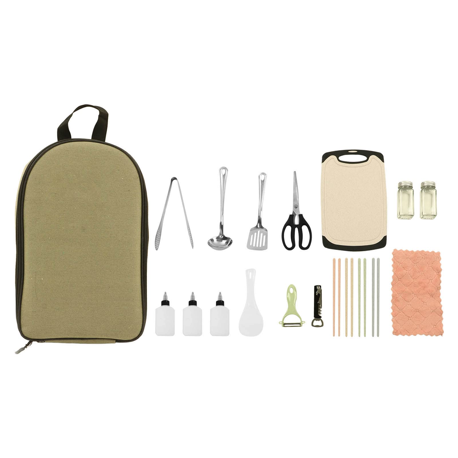 15PCS Portable Camping Utensil Set, 420 Stainless Steel Material, Weatherproof Travel Cooking Set with Storage, Ideal for Outdoor Cooking and Camping