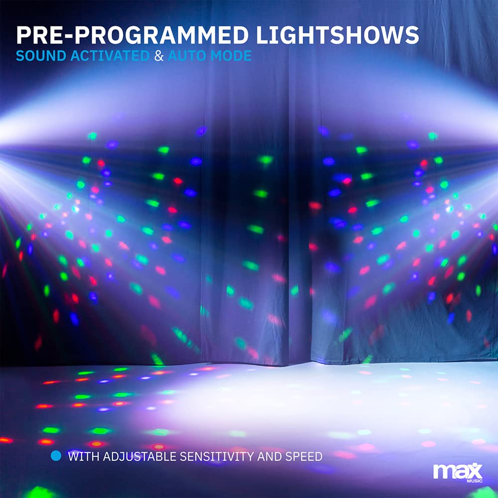 Max PARTYBAR12 2x PAR + 2x Derby, Mode DMX ou Auto, Télécommande et Programmes Automatiques, Pied Inclus, Shows Préprogrammés, Effets Professionnels pour vos Soirées
