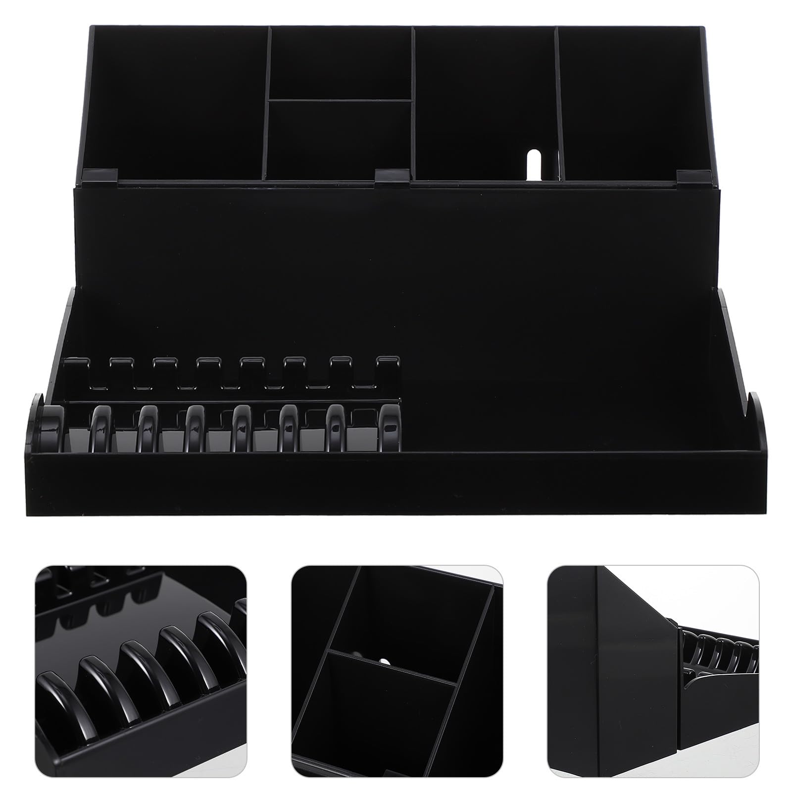NUOBESTY Caja Organizadora para Tijeras de Peluquería Negra Soporte y Bandeja de Plástico Duradero Portaherramientas Profesional para Cortar el Cabello en Salón Almacenamiento Práctico