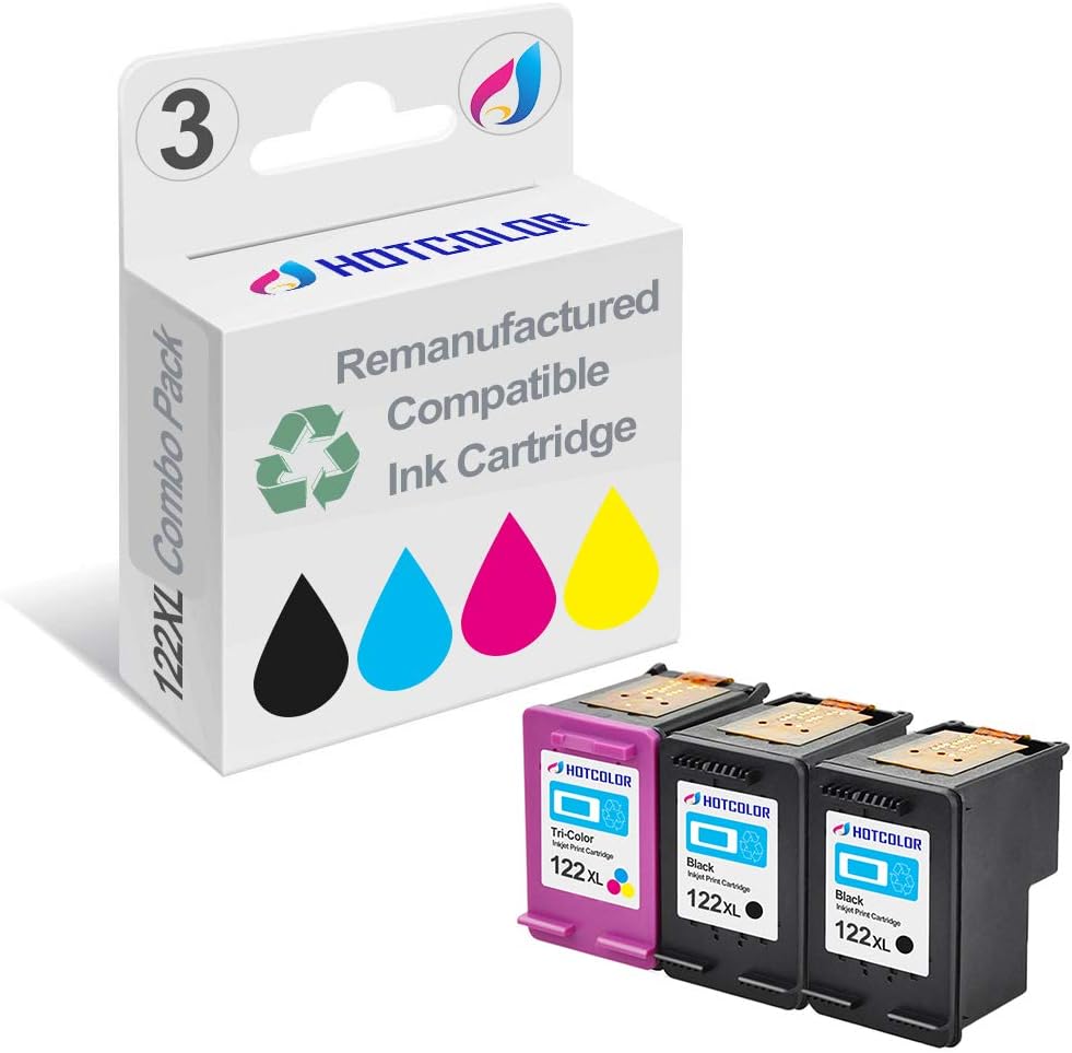 Amazon.com: HOTCOLOR 3 Pack 122XL Cartucho de tinta (2 Negro 1 Tri-Color)  para HP Deskjet 1000 1050 2050 2050s 3000 3050A impresora láser : Productos  de Oficina