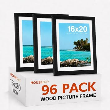 HOUSE DAY 96 Pack 16x20 Poster Frame Wood and Polished Plexiglass, 16 x 20 Picture Frame Black without Mat or 12x18 with Mat