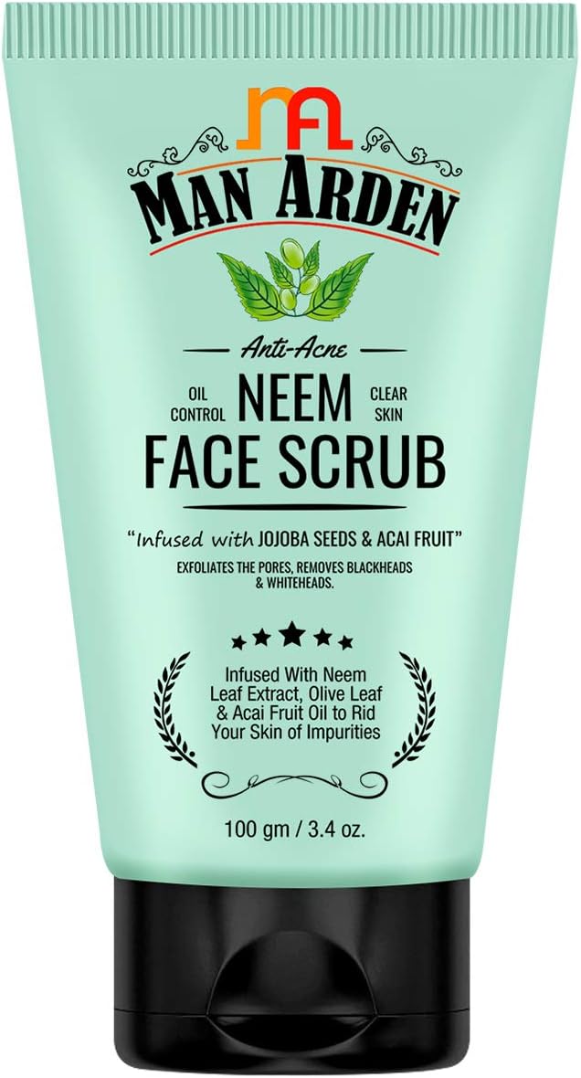 Man ArdenAnti Acne Neem Face Scrub - For Oil Control And Clear Skin - Infused With Jojoba Seeds, Neem Extract, Olive Leaf And Acai Fruit Oil, 100g
