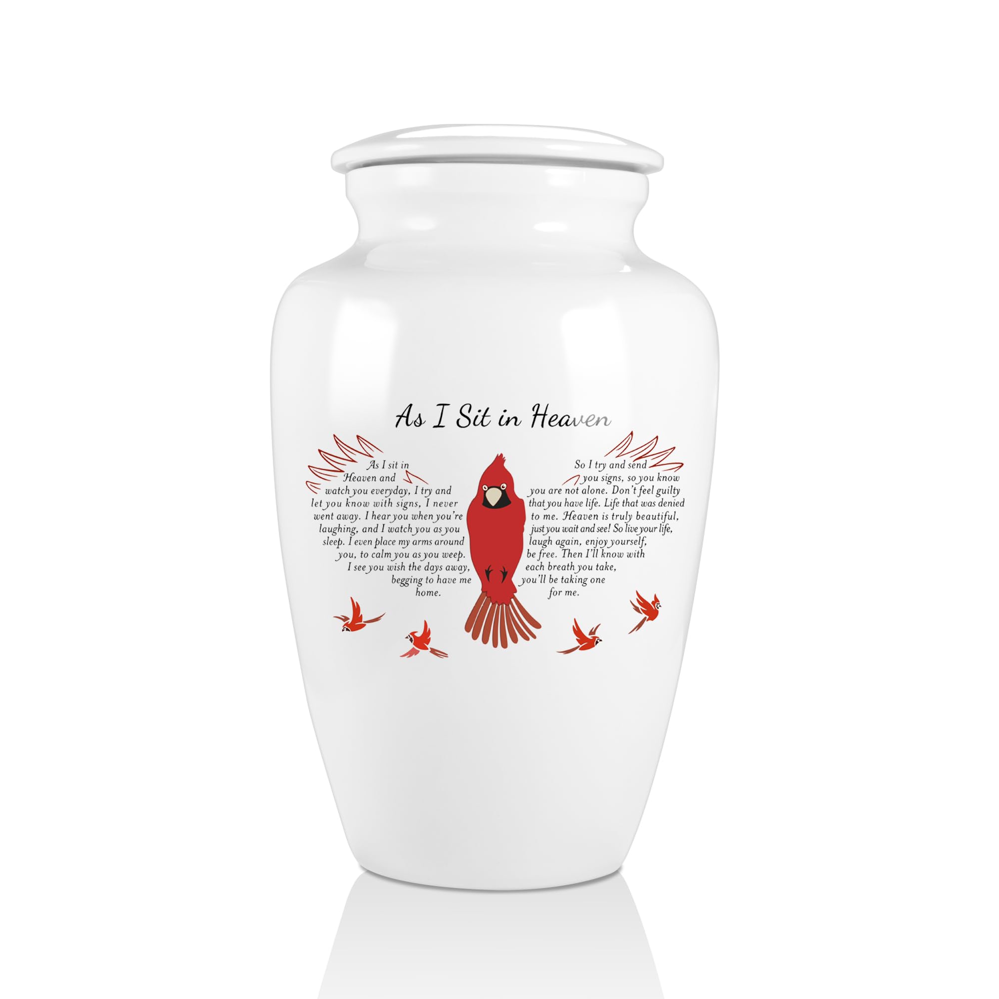 SOITIS Urns for Human Ashes Decorative Urns for Adult Human Ashes Ceramics Cremation Urns Adult Size Large up to 220lbs-White Urns with Red Bird