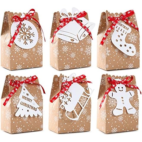 24pcs Christmas Goody Bags Bulk Christmas Kraft Gift Bags with Snowflake Ribbons Gingerbread Christmas Tags for Holiday Party Supplies Cover