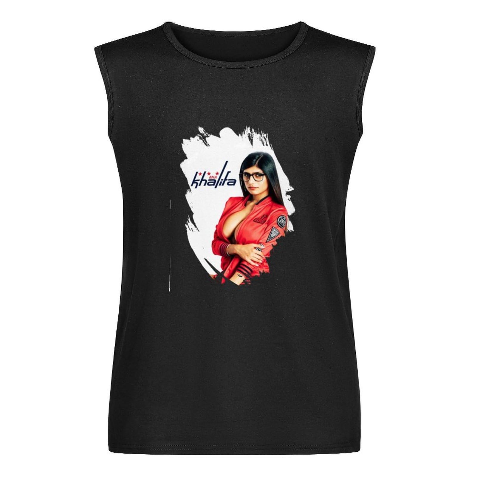 Pedfuvl Unisex Black Mia Khalifa Men's Sleeveless T-Shirt Graphic Printed Vest Tank Tee L