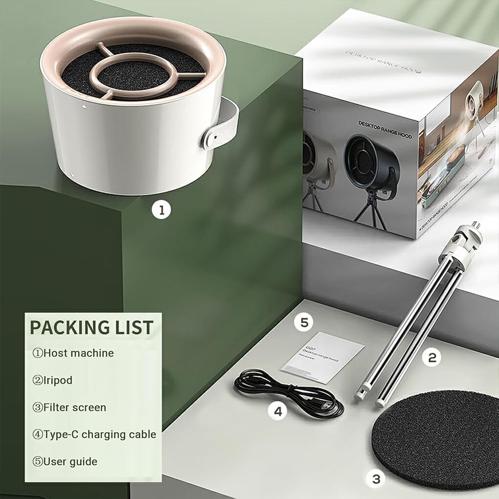 Cappa da Cucina Portatile da Tavolo a 3 velocità, Cappa da Cucina, Cappa da Cucina, aspirazione Potente, Bianco
