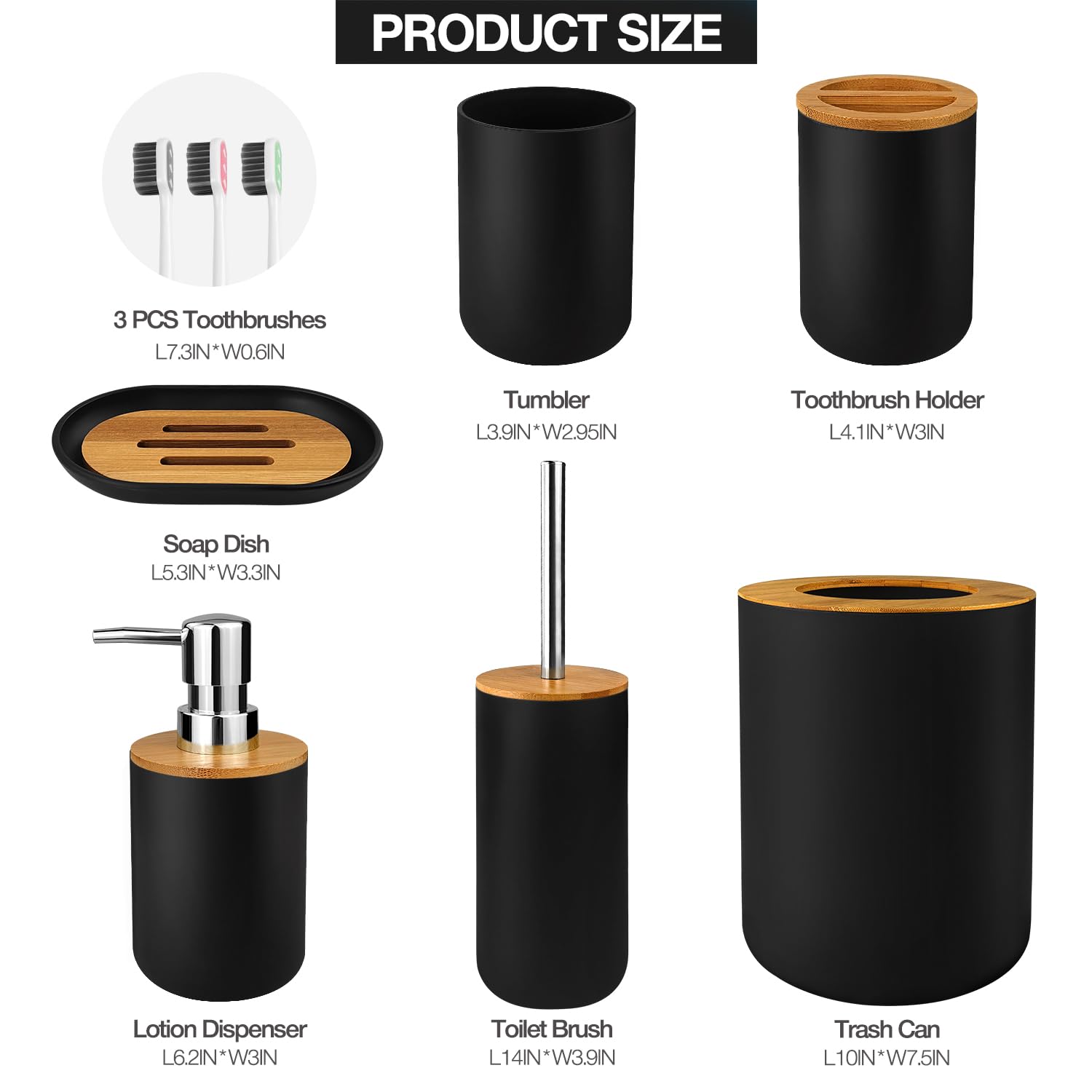 Bambus Badaccessoires 6-teiliges Set (Schwarze Sechser)