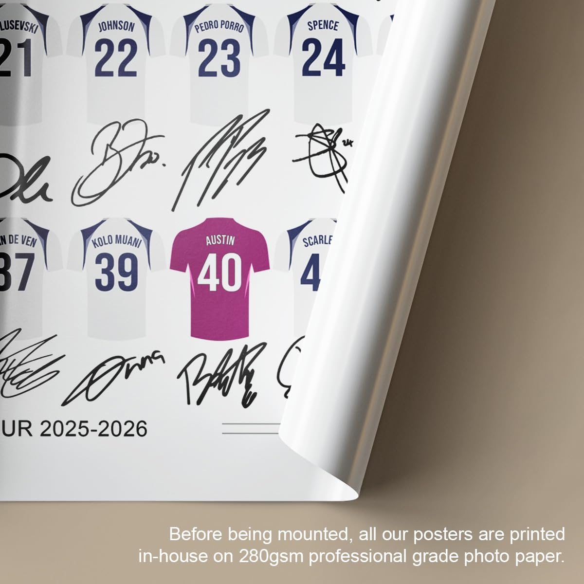 Mounted Gifts Trading Tottenham Hotspur Team Squad 2025-2026 Signed Poster Print Framed Picture Photo Autograph Gift 25/26 Spurs Van De Ven Kudus Romero Madisson