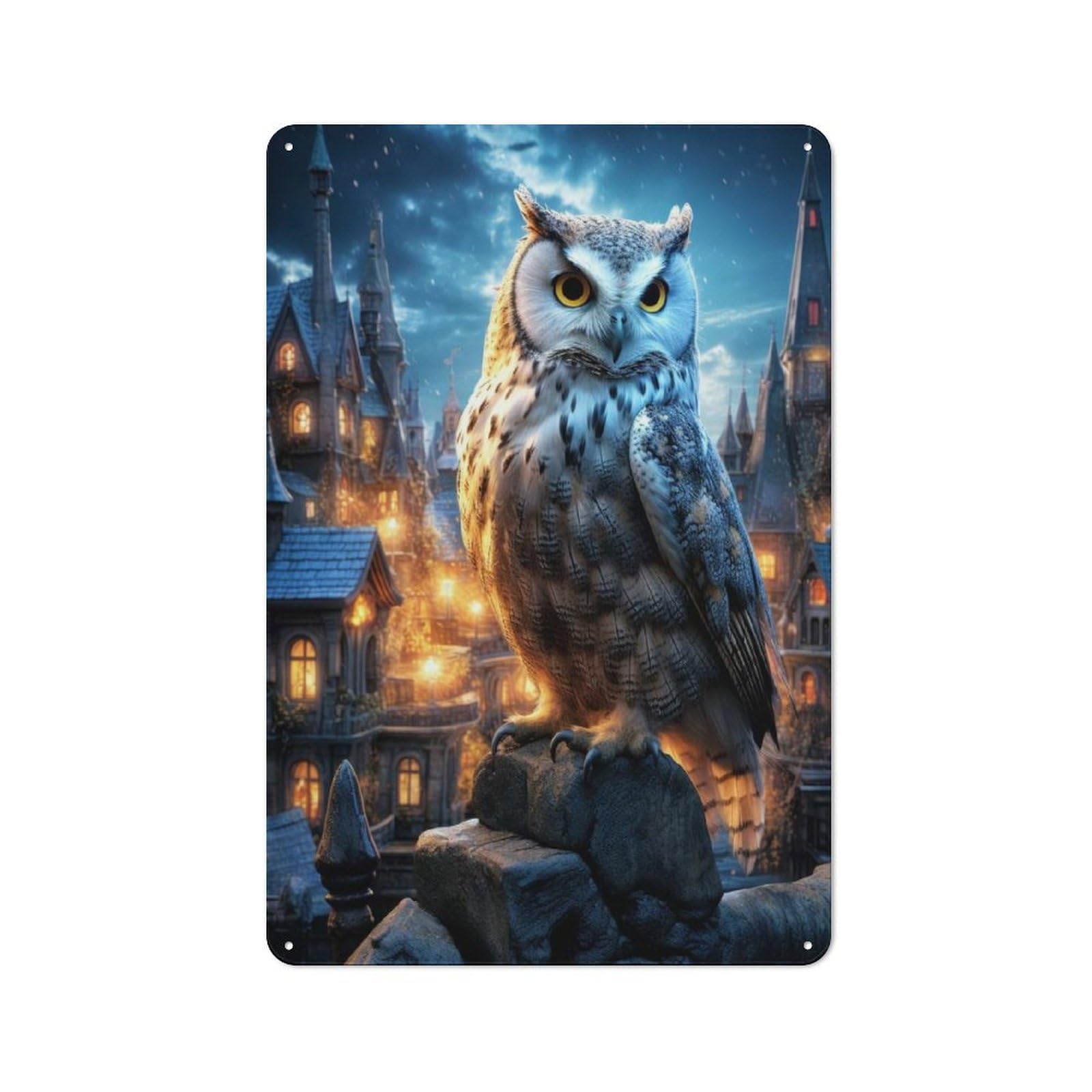 30x20cm Rustic Tin Wall Plaque with Festive Owl for Home Bar Wall, for Home Interiors, Feature Walls And Decorative Displays