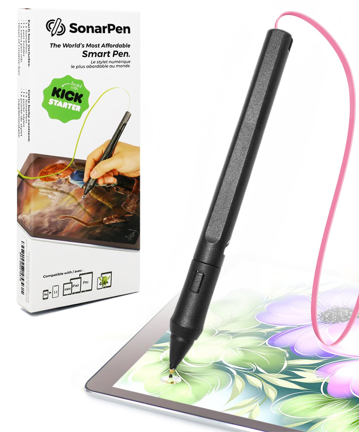 SonarPen - Pressure Sensitive Smart Stylus Pen with Palm Rejection and Shortcut Button. Battery-Less. Compatible with Apple iPad/Pro/Mini/iPhone/Android/Switch/Chromebook (Dirty Pink)