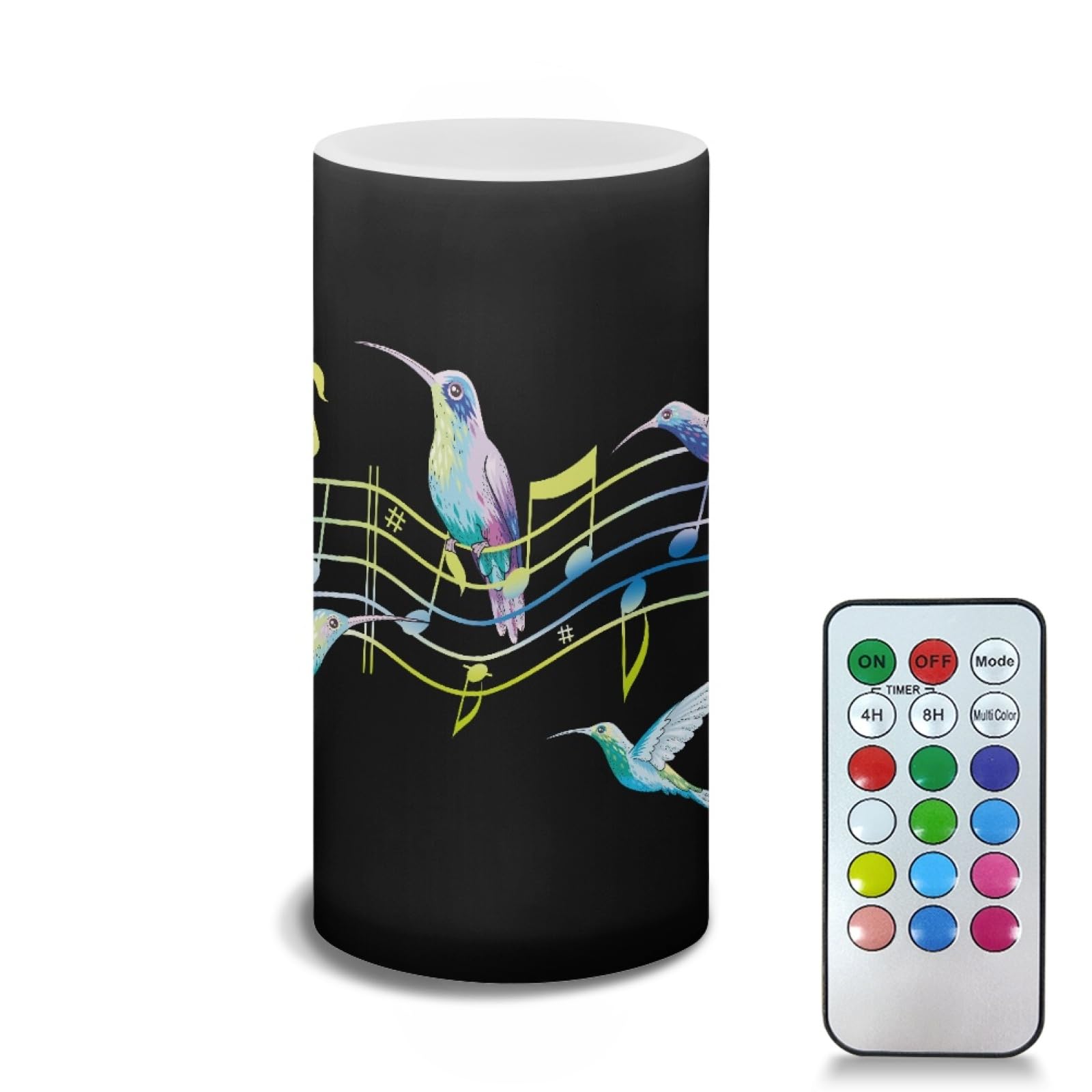 TOADDMOS Hummingbird Music Note Print Electric LED Candles with Timer Remote Pillar Flameless Candle Battery Operated Candles for Wedding Party