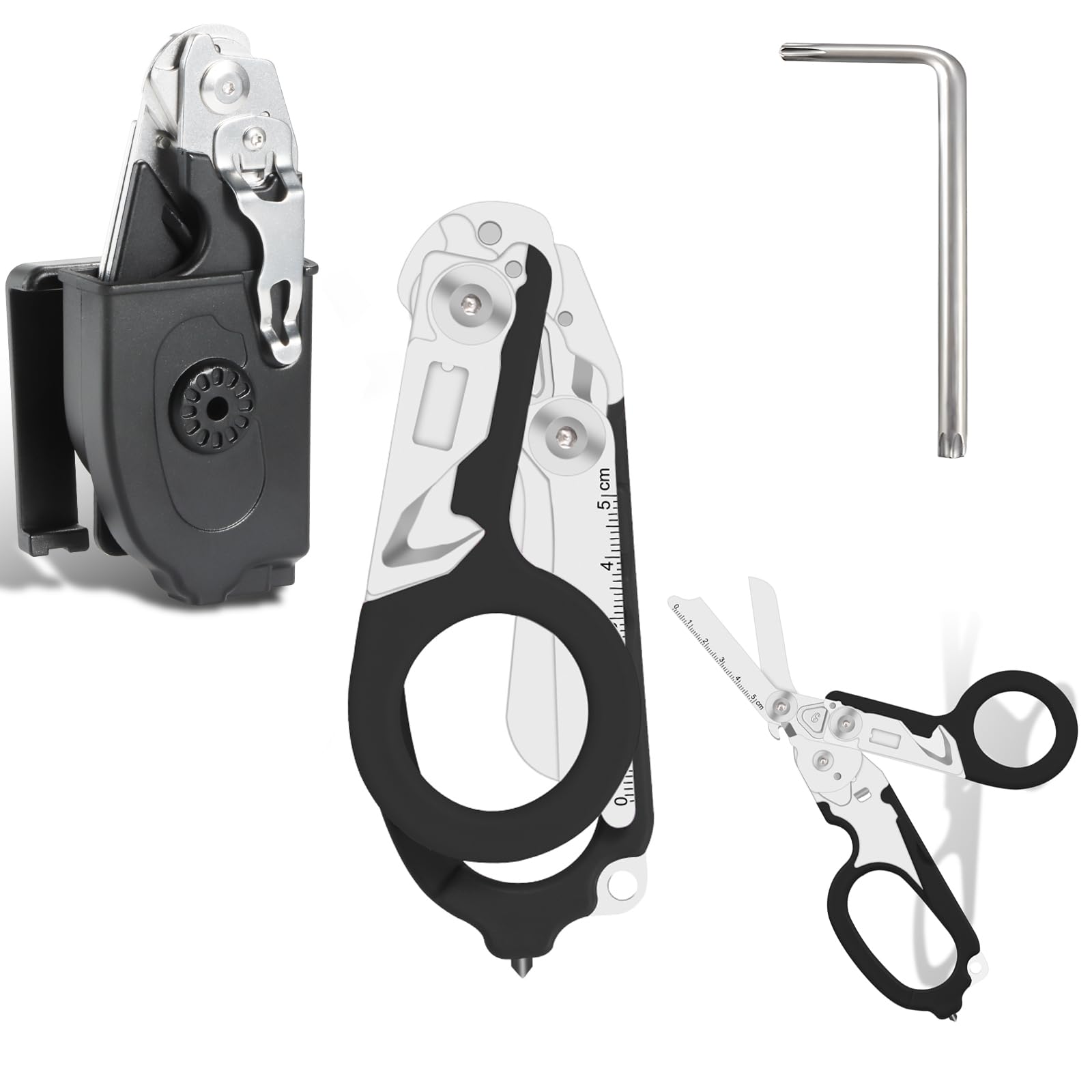 Tijeras de emergencia, tijeras para traumatismos, tijeras de rescate multiherramienta con 6 funciones prácticas, alicates de tijera plegables con funda,alicates tácticos plegables