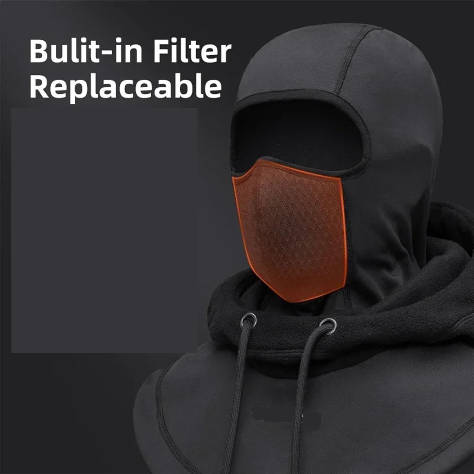 Sottocasco Caldo Maschera Invernale da Ciclismo for Donna e Uomo, con Cappuccio, Passamontagna, Calda, Antivento, da Sci, in Pile, a Doppio Strato, for Moto e Scooter(Black)