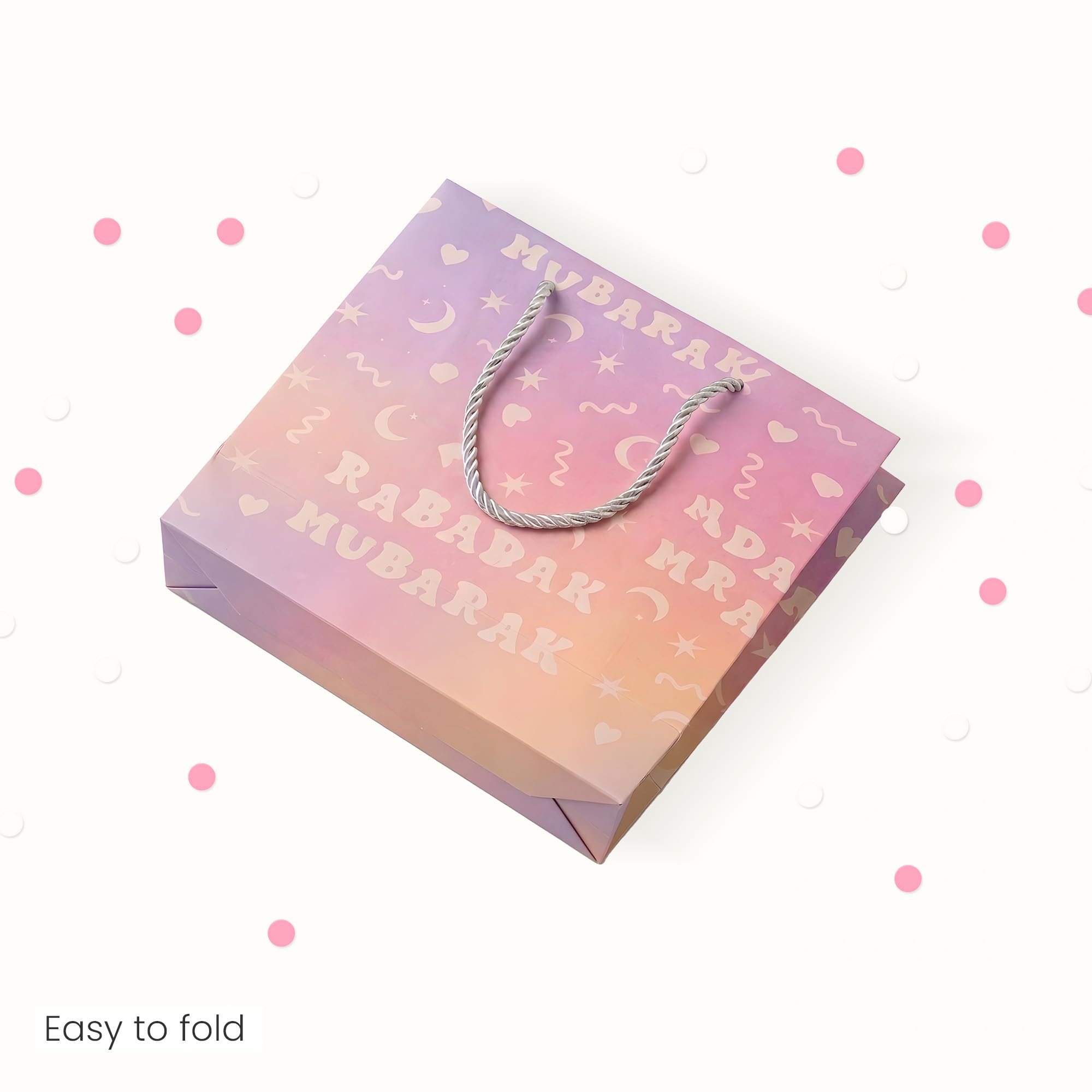 The Ramadan Edit Ramadan Mubarak Gift Bag – Eid Mubarak Gift Bag – Premium Pastel Gradient Paper Gift Bag with Rope Handles – Moon & Star Design – 9.5" x 8" x 4" (Single Bag)