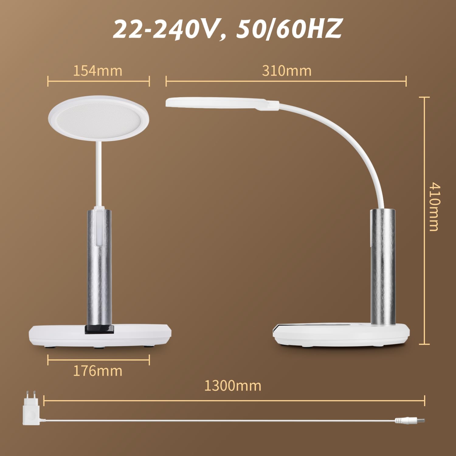 Aigostar Flexo Escritorio, Lampara Escritorio LED, Ajuste Flexible de 360°, 3 Brillo y Temperatura de Color, Cable de 130 cm con Enchufe, Función de Memoria, Blanco