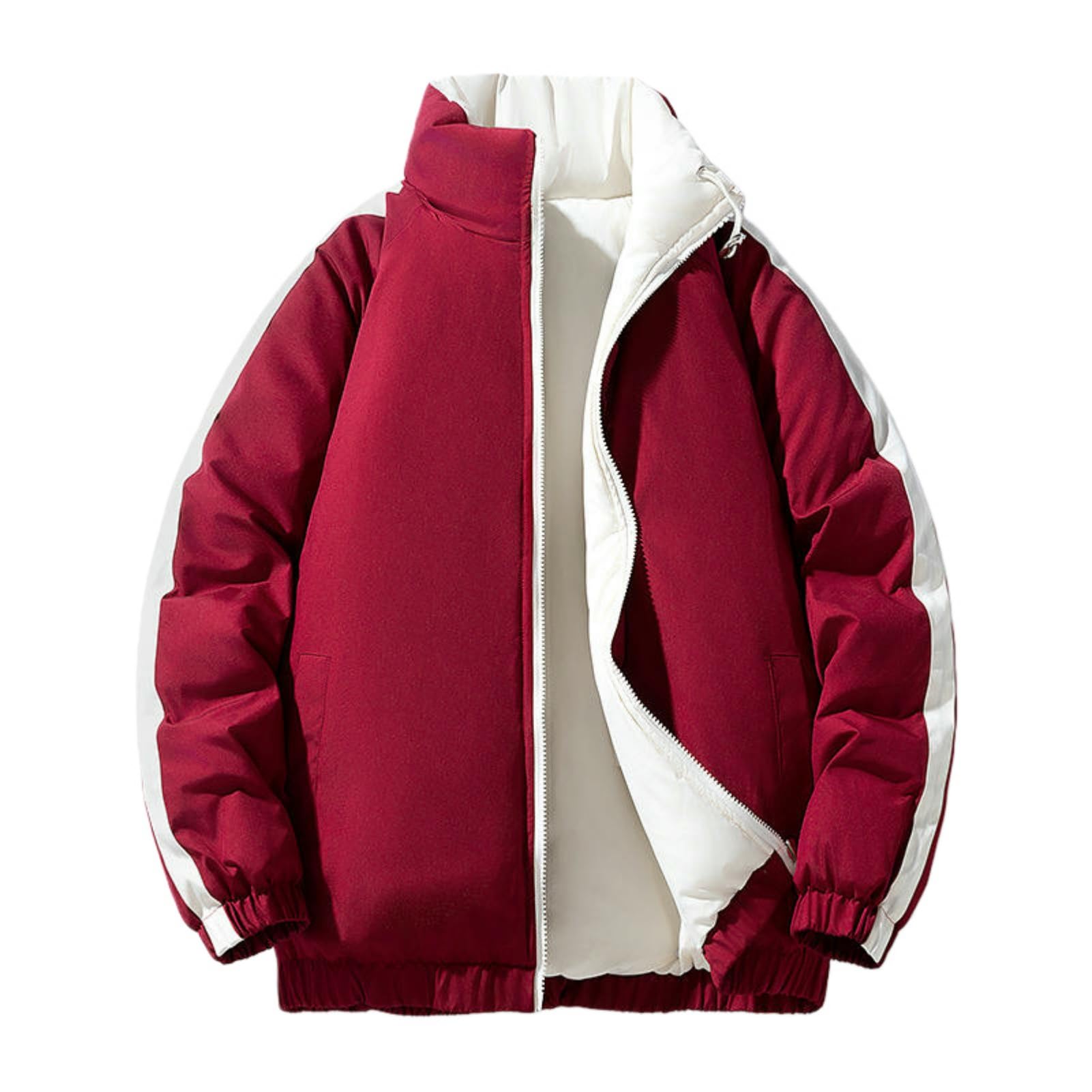Męska zimowa dwustronna stójka, gruba kurtka puchowa Colorblock