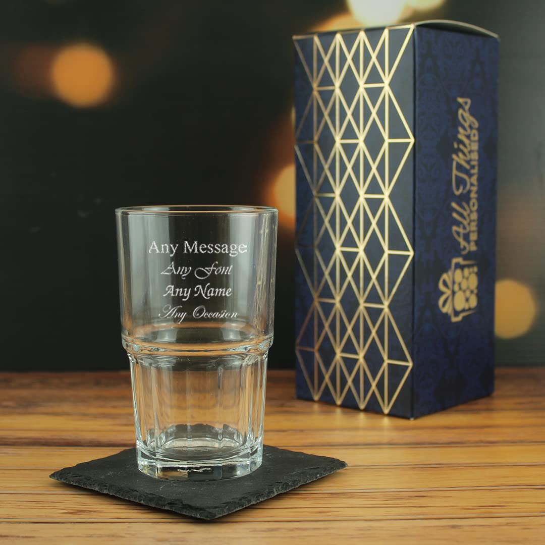 Vaso de hiball endurecido personalizado grabado de 295 ml, cualquier mensaje para cualquier ocasión, como cumpleaños, bodas, Navidad, Pascua, graduación, grabado en el Reino Unido
