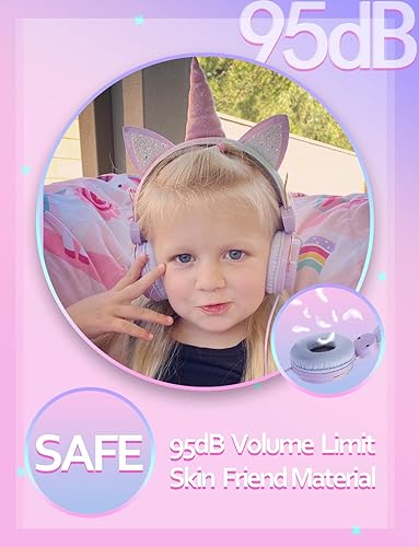 Miniatura 6 de Auriculares de unicornio para niños con micrófono para la escuelaviajes, volumen limitado de 95 dB, Shareport, auriculares con cable de nailon con