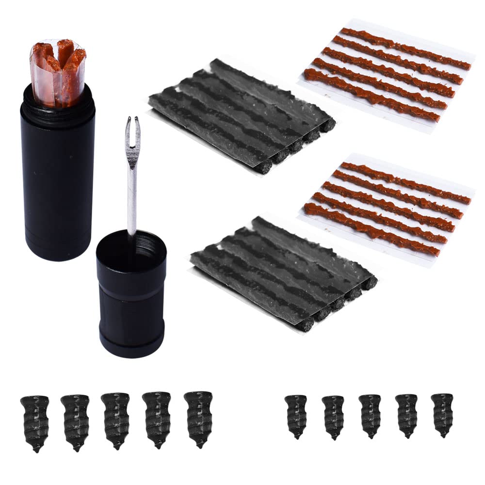 Lotatheta Bike Tubeless Tire Repair Kit Plugger Plugs Tool Fix Flat Puncture MTB Road Mountain Bicycle+10 Pcs Vacuum Tyre Nail Rubber Self-Tapping Screw+25 Strips (10 x1.5 mm+5 x 2.5 mm+10 x 3.5 mm)