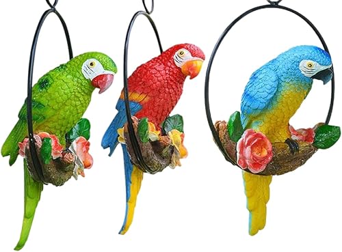 Miniatura 6 de Estatua colgante de perca de pájaro, anillo redondo, escultura de loro, estatua de guacamayo, esculturas de jardín, estatuas para patio, color rojo