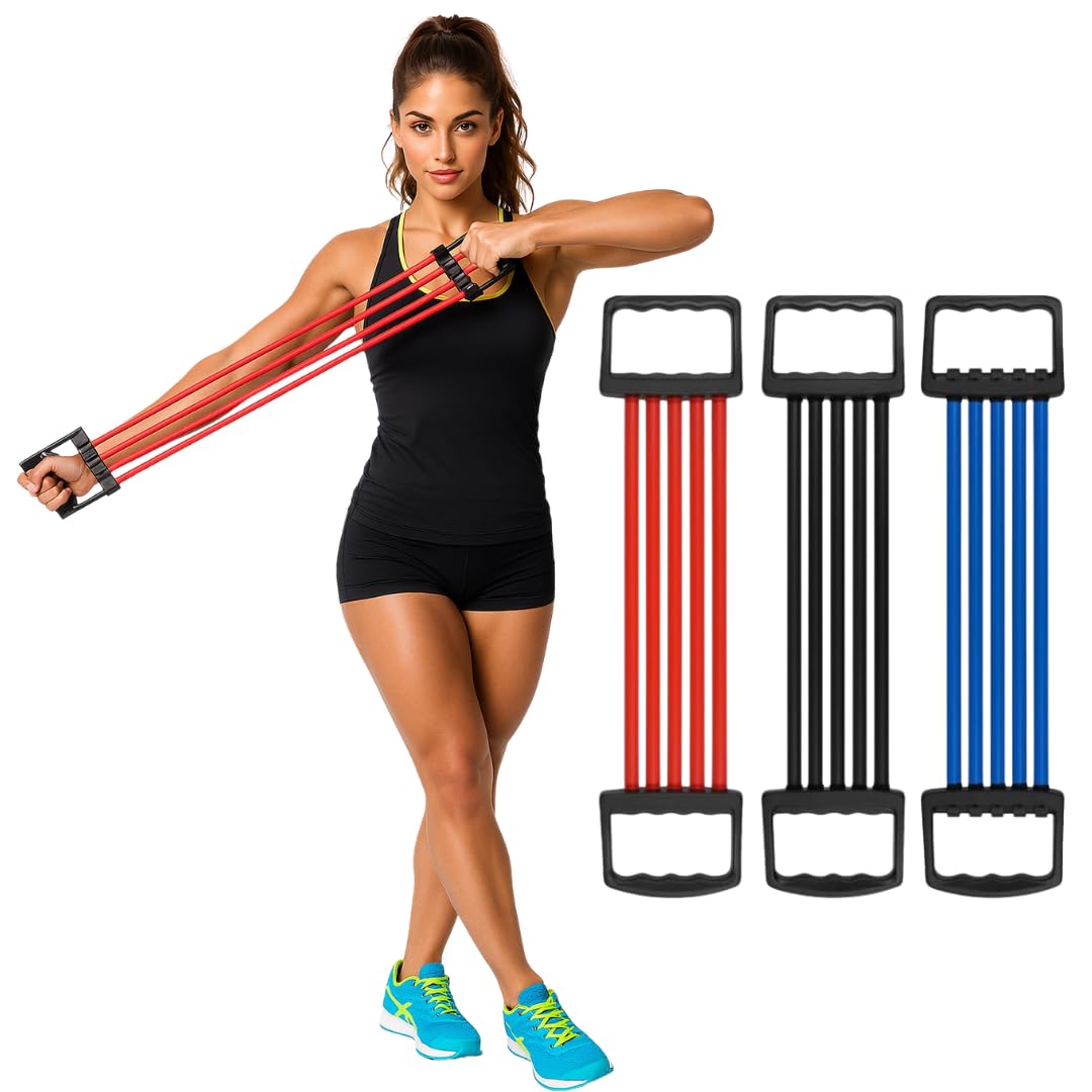 ONEX Chest Expander - Adjustable 5‑Tube Rubber Resistance Bands Stretcher, Upper Body Puller Workout Tool for Exercise Strength Arms Back & Shoulders (Set OF 3)
