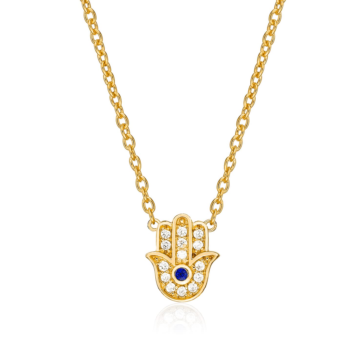 Diamond Treats Collana con Ciondolo a Forma di Mano di Fatima in Argento 925, Collana Hamsa per Donna e Ragazza con Pietre di Zirconi, Collana Donna in Argento, Oro Giallo o Oro Rosa