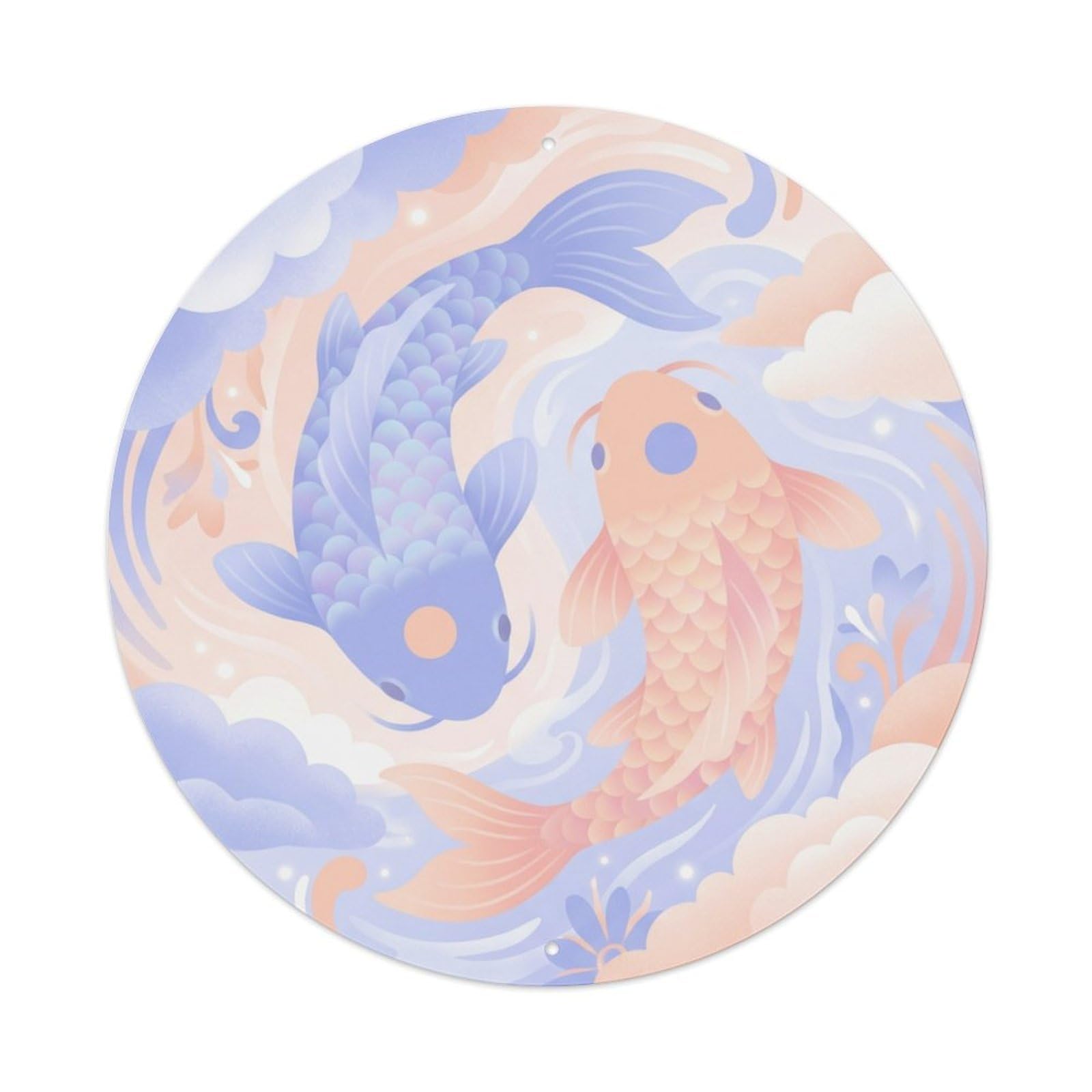 Metal Tin Sign Tai Chi Koi Fish Periwinkle Peach