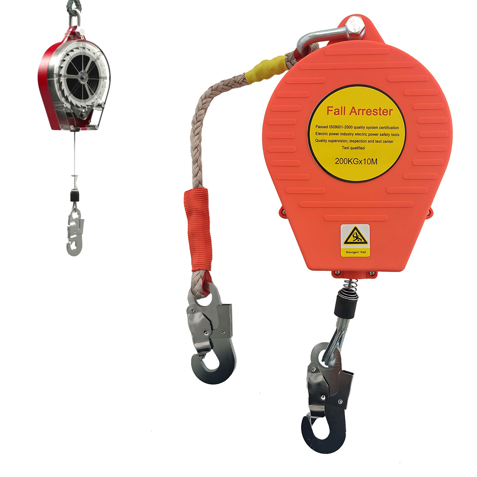 Dispositivo Anticaduta Retrattile Certificato 200 Kg(Rosso,10 mt) | 10 mt Dispositivo Anticaduta Tetto con Gancio, Rosso Dispositivo di Sicurezza Anticaduta Retrattile per Tetto/ Lavoro Aereo