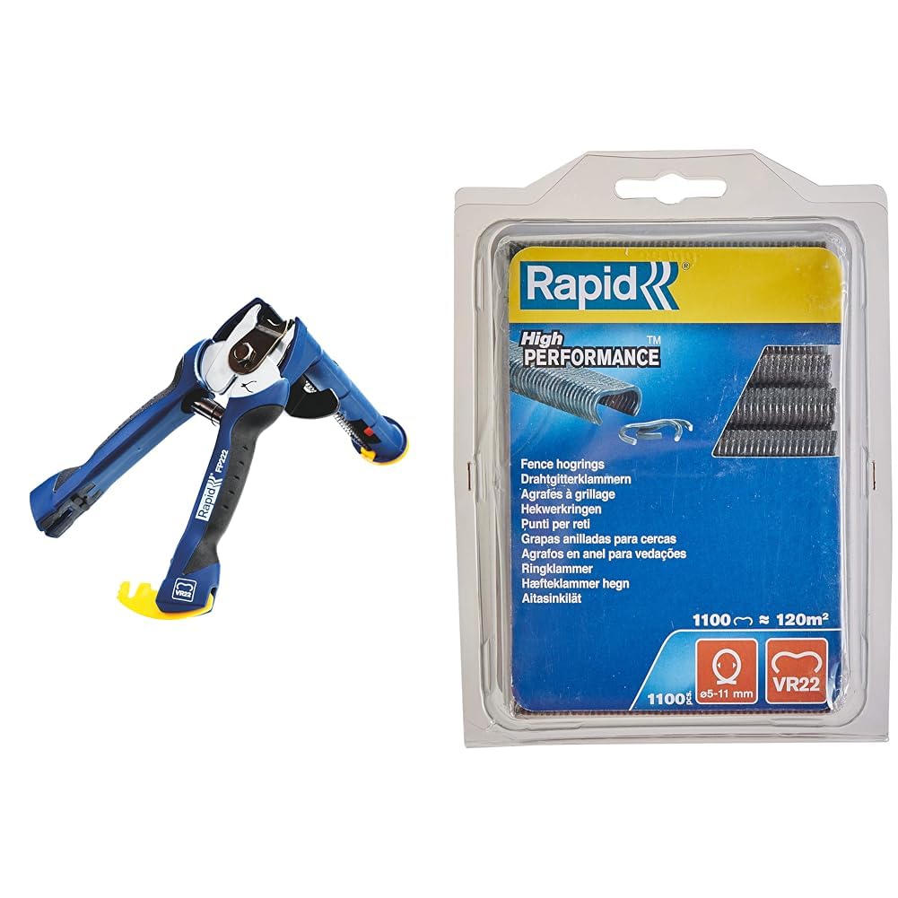 Rapid FP222 - Pince à Grillage pour Agrafes à Grillage VR22, Chargeur Haute Capacité & VR22 - Agrafes à Grillage en Acier Galvanisé, Plastifié Gris, Compatible avec les Grillages 5-11 mm