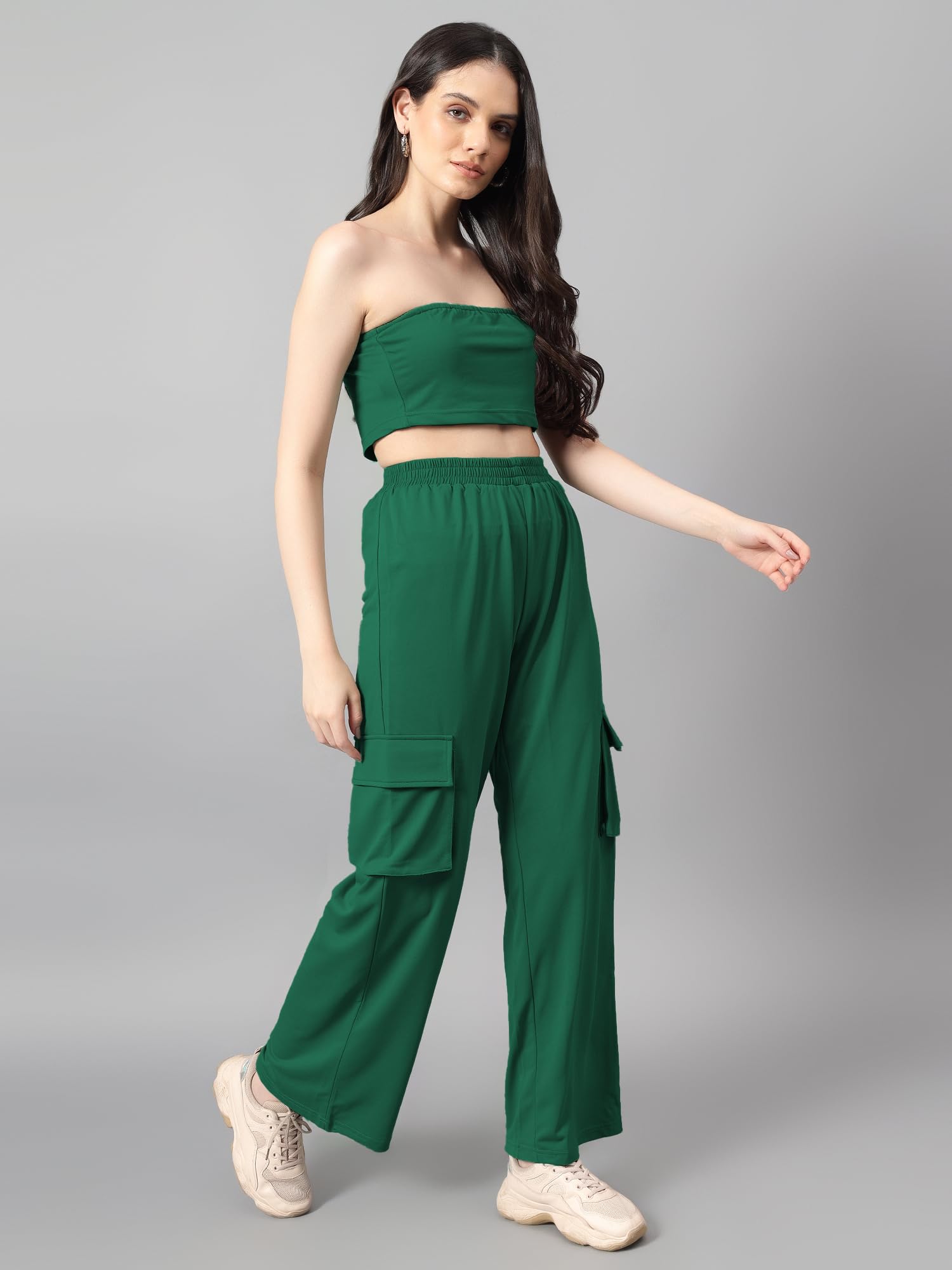 Kotty Women's Solid Co-Ord With Trousers(Green,S)