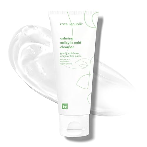 Face Republic Limpiador calmante de ácido salicílico, 3.4 fl oz, 3.38 onzas líquidas, cuidado del acné, espuma de gel de pH bajo, calmante,